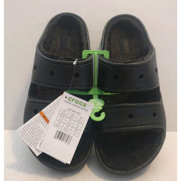 Crocs Classic Cozy Sandal Slides Unisex Lined Faux Fur M8/W 10 Black - Picture 1 of 5